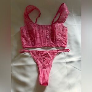 Victorias Secret DREAM ANGELS Unlined Bustier Corset Bra Thong Set Peach NWT